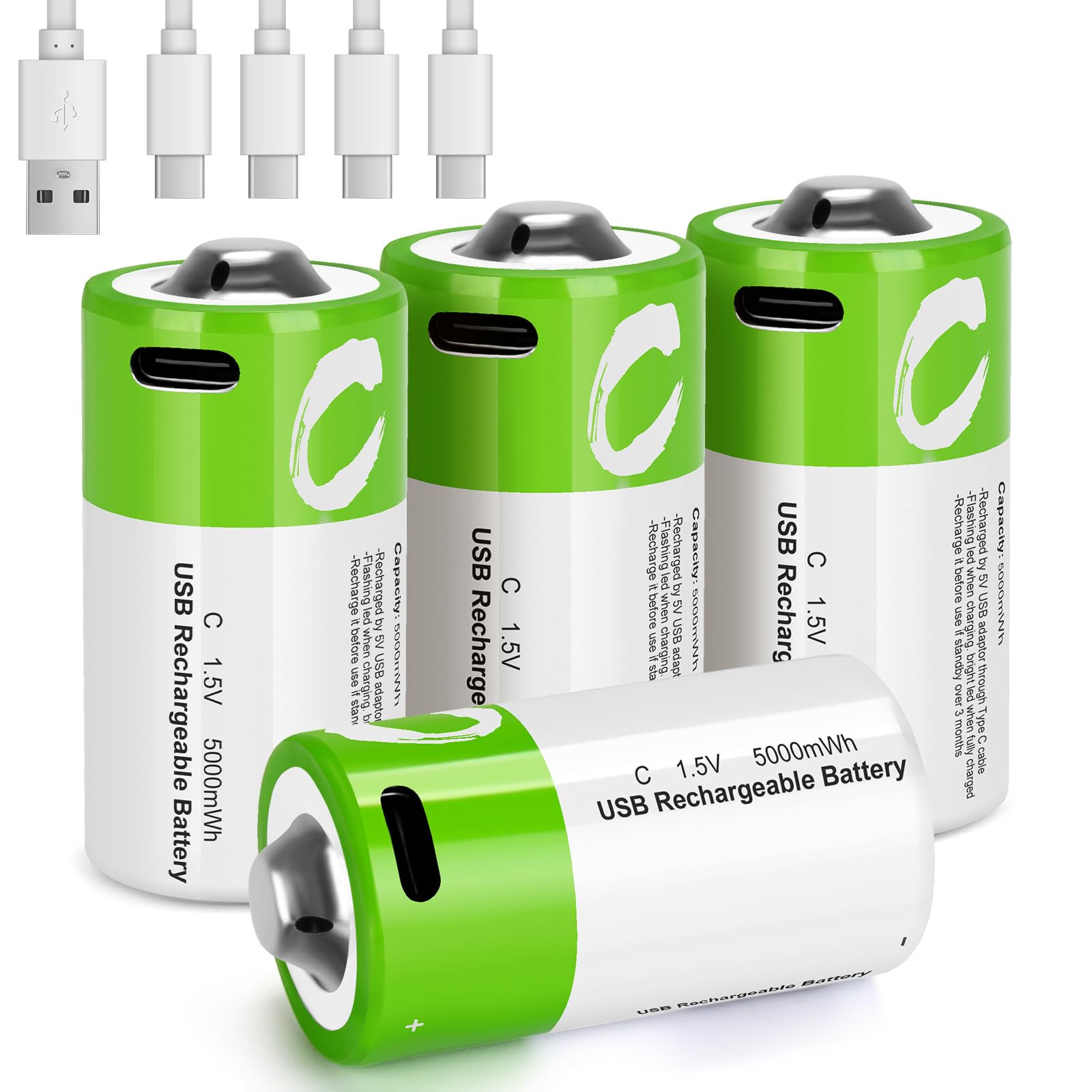 4 Pack Rechargeable C Batteries with USB-C Charger-image