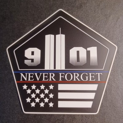 Never Forget 9/11 Thin Blue/Red Line Twin Towers Pentagon die-cut vinyl sticker