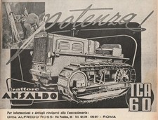 PUBBLICITA' 1949 TRATTORE TRATTRICE ANSALDO TCA 60 CINGOLO TRACTOR POTENZA