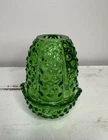 Vintage Fenton Hobnail Fairy Lamp Green Glass Candle Holder Read Description