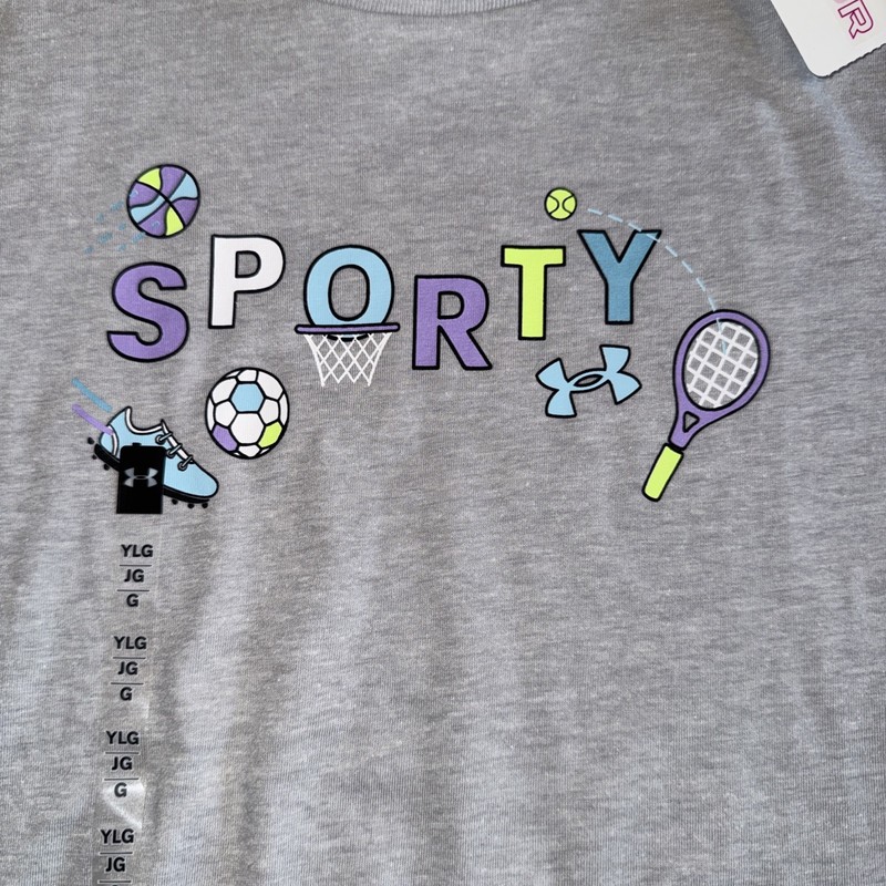 NWT Girl Under Armour Youth Large Gray Sporty Gray Short Sleeve Shirt Loose