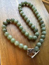 Natural Nephrite Jade beaded Hetian Jade Short Necklace 9.6 Mm          