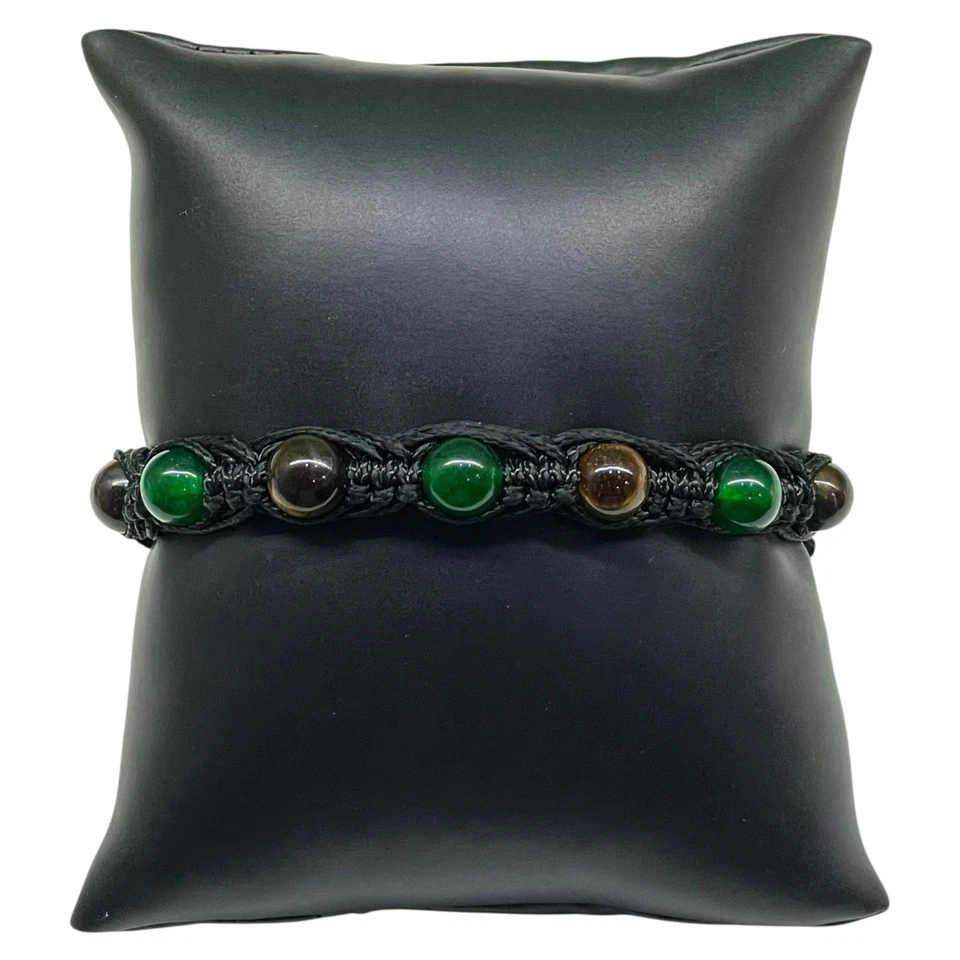 Handgemacht 8mm Onyx & Tigerauge Perlen Armband Verstellbar Schwarz Geflochten - Bild 4 von 4