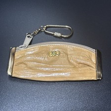 Eel Skin Coin Purse Key Chain With Zipper Compartment Cream Colored Very Nice