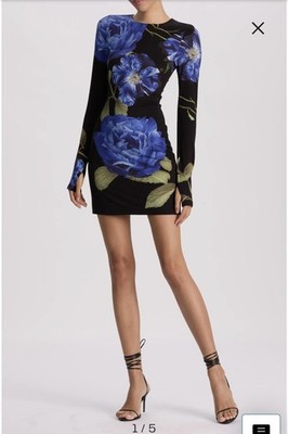 Alice & Olivia Delora Floral Print Long Sleeve Minidress In Los Love Sz 2 US