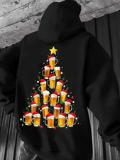Beer Christmas tree design sweatshirt creative beer elements mens casual hoodie
