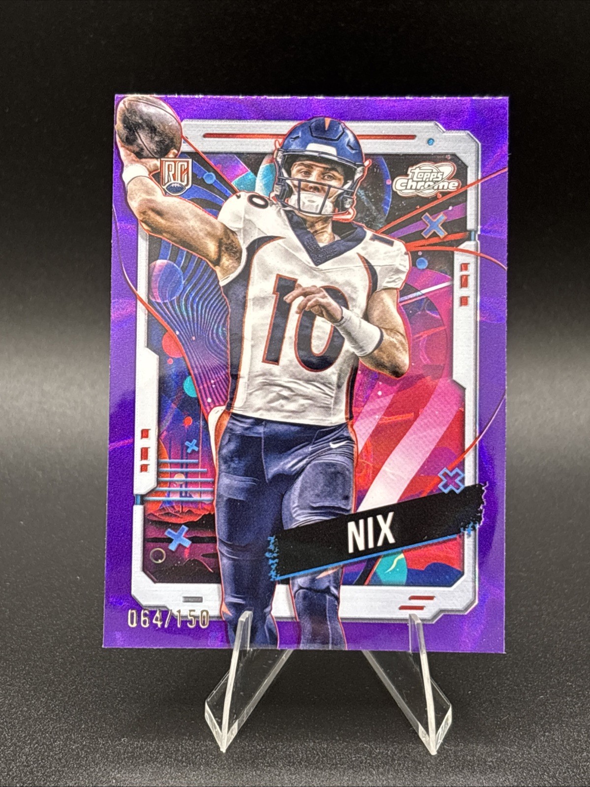 2024 Topps Cosmic Chrome Bo Nix #127 Purple Nebula Refractor /150 RC Broncos