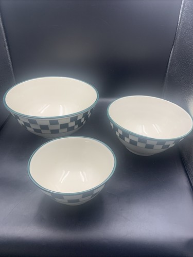 Set 3 ciotole di miscelazione Hartstone Pottery Stoneware gres scacchiere verdi - Foto 2 di 11