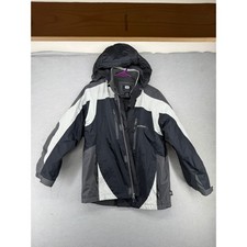 Free Country Boy Tech Ski Jacket Large 10/12 Black Gray Fleece Lined Hooded Coat
