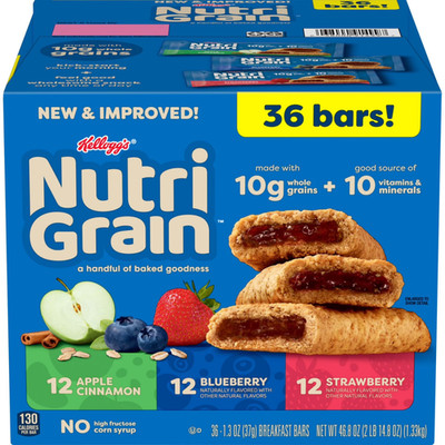 Kelloggs Nutri Grain Bars Variety Pack 36 Ct Strawberry Blueberry Apple Snacks
