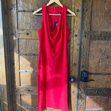Halston Red Cowl Neck Sleeveless Sheath Midi Evening Dress Formal Womens 4 NEW