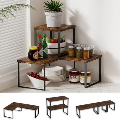 Countertop Organizer Corner Shelf, 2 Tier Adjustable Stackable Corner Shelves...