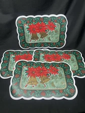 4 Vtg Vinyl Placemats Merry Christmas Bells Holiday Town & Country Linen Corp