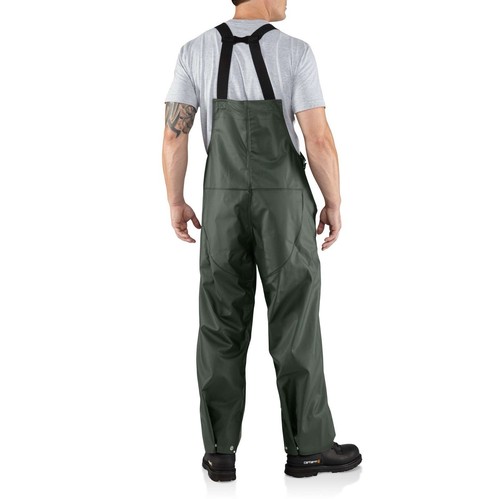 Carhartt MENS MEDIUM Surrey Bib Overalls/ Rain Coat w/ Hood PVC Waterproof Green - Picture 5 of 24