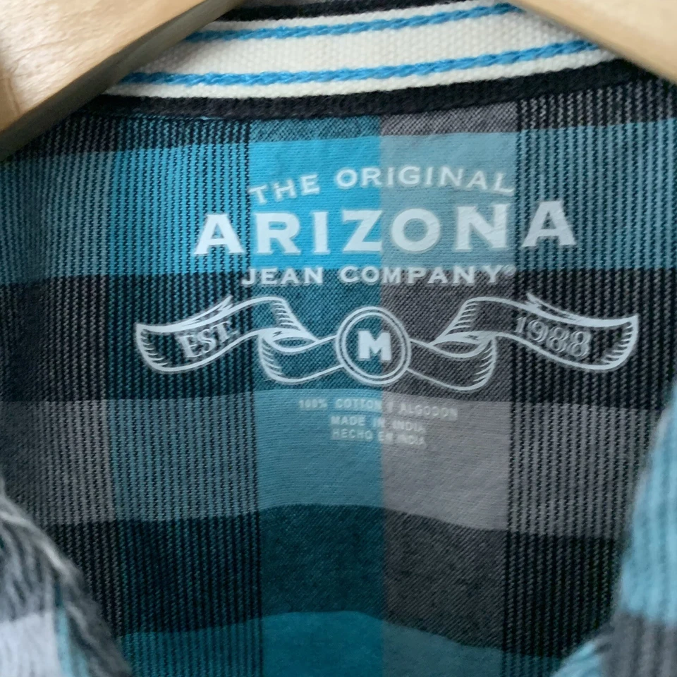 Camisa Arizona Jean Co Para Hombres Mediana Azul Aqua Cuadros Perla A Presión Manga Corta Algodón Foto 2 de 4