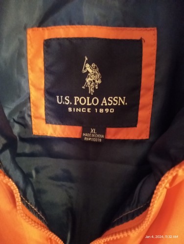 US POLO ASSOCIATION MEN'S BRIGHT ORANGE PUFFER VEST ZIP FRONT XL - Picture 6 of 8