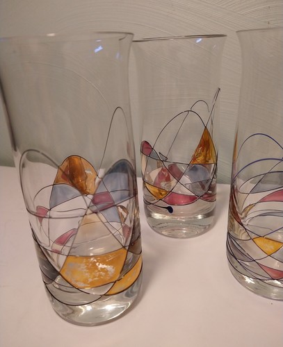 Lot/5 PartyLite Mosaic Stained Glass 6 3/8" Drinking Glasses - Picture 2 of 9