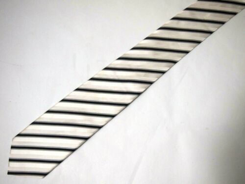 Vtg Bill Robinson Mens Necktie Tie White Black Ivory Striped Thick Quality 58" - Picture 2 of 4