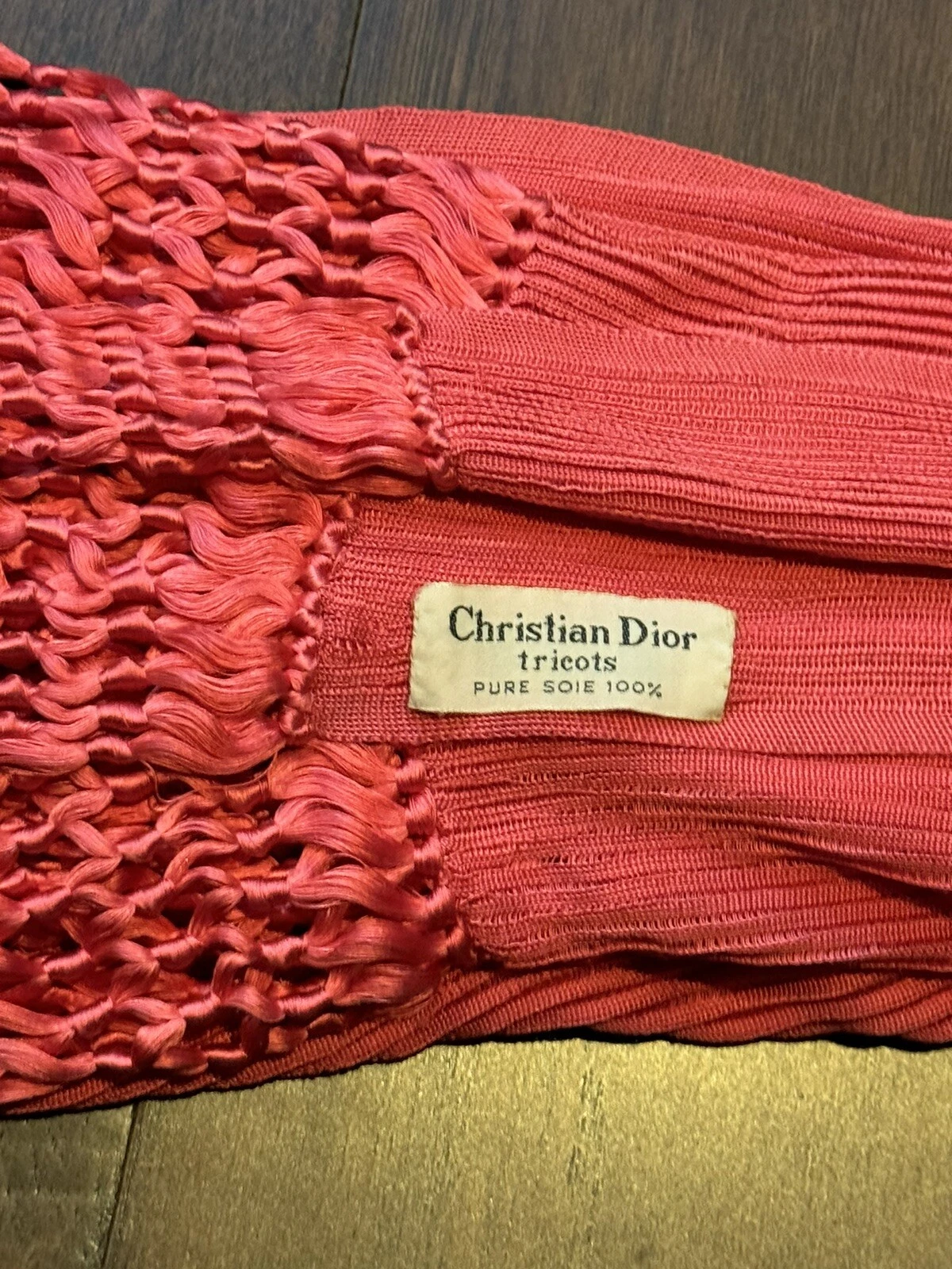 Foulard long vintage Christian Dior Tricots Soie (tricots soie)   rose vif *LIRE*