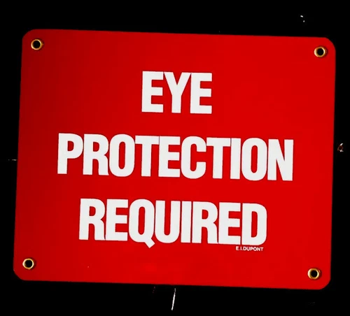 VINTAGE SAFETY EMERGENCY EYE PROTECTION REQUIRED PORCELAIN SIGN GAS OIL