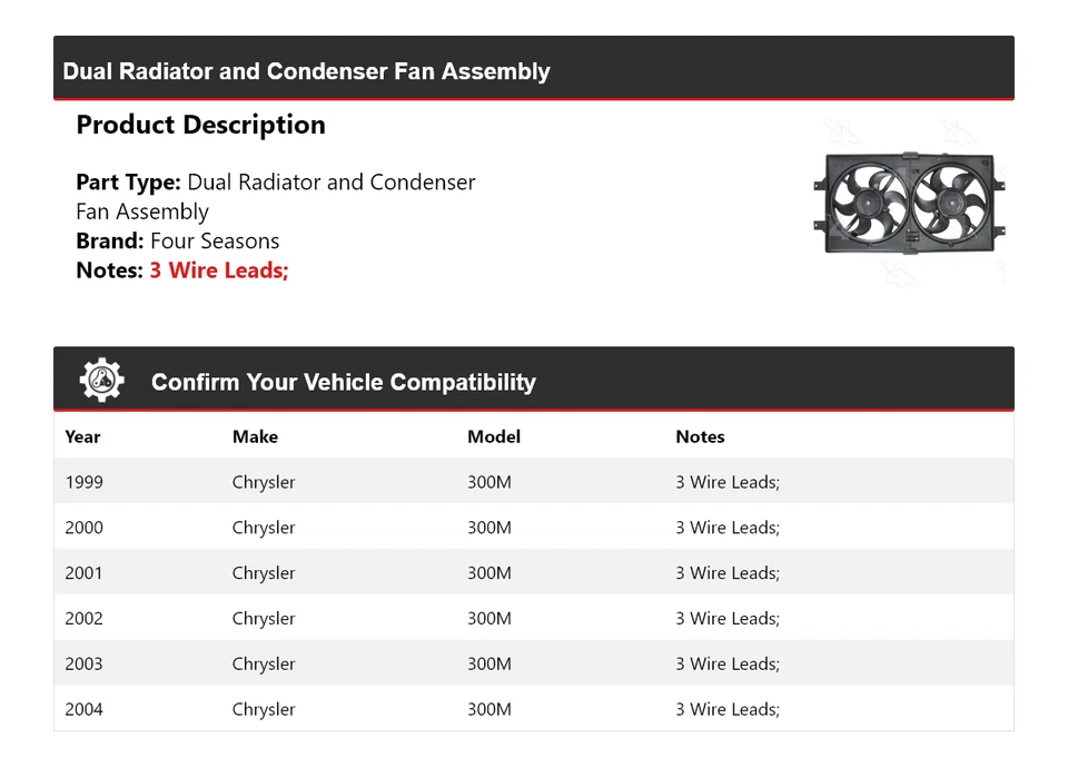 For 1999-2004 Chrysler 300M Dual Radiator and Condenser Fan Assembly 4 Seasons - Image 2 of 4