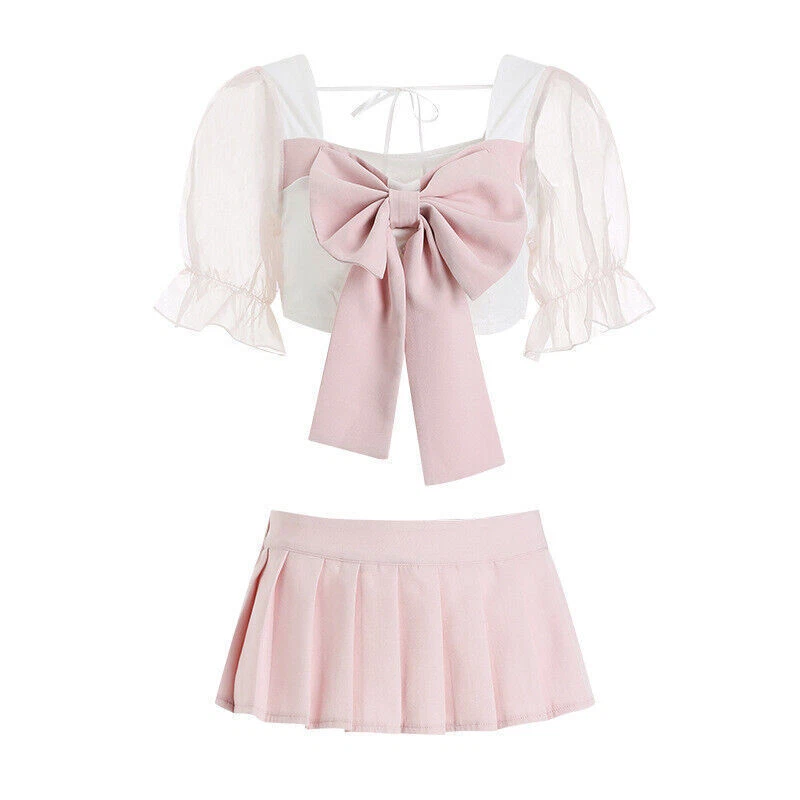 Sexy Women Lady School Girl Uniform Outfit Dress Lingerie Cosplay Costume Set - Image 2 of 4