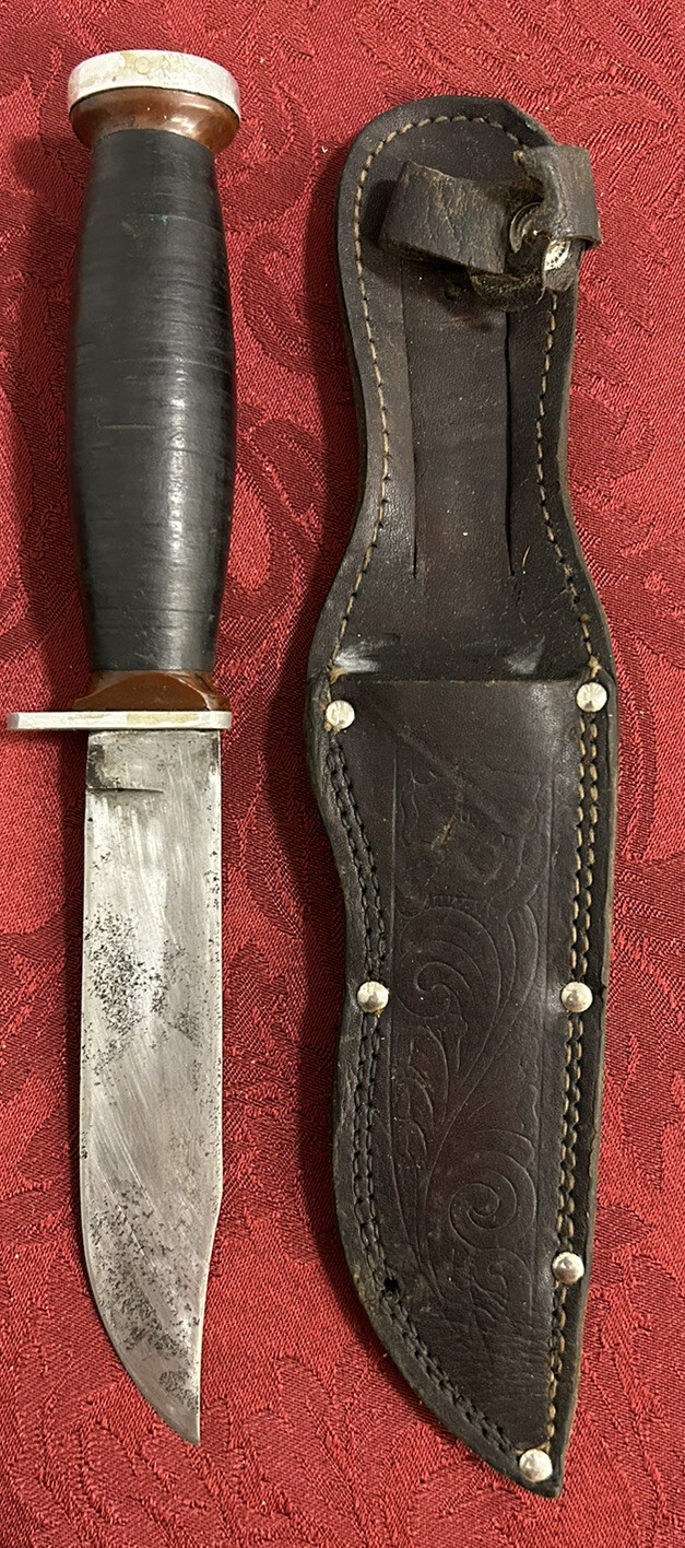 Vintage Imperial Fixed Blade Hunting Camping Knife W/ Sheath Leather