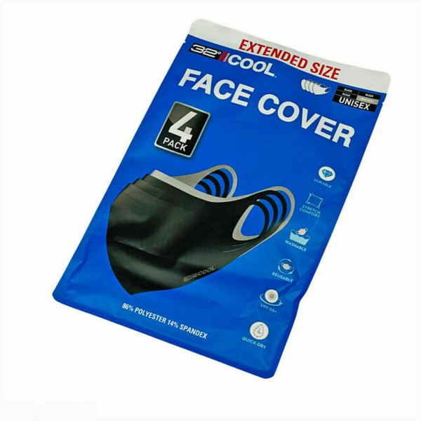 32 Degrees Reusable Face Masks, Large Size Pack Of 3 (2 Black, 1 Gray