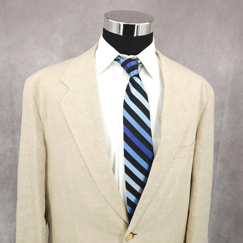 Structure Blazer Mens Large Beige Linen Lightweight Sports Coat Jacket 2 Buttons - Image 3 of 4