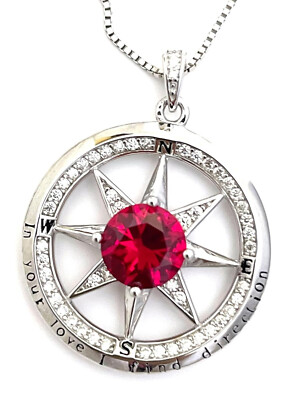Ruby Diamond Solitaire Necklace Valentine Mom Appreciation LOVE FIND DIRECTION