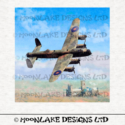 Lancaster Bomber Lincoln Cathedral Stoff Panel Square 100% Baumwolle oder Polyester