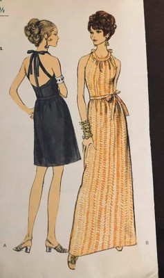 VTG 70`s Vogue 7597 Evening Dress Halter 2 Lengths HARD TO FIND Size 10 CUT