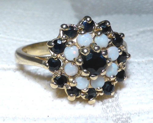 9ct Gold Sapphire Opal Ring UK Hallmark 3.1 gram Size P Boxed