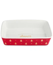 Martha Stewart Collect Printed Bakers, "Dinner" Stoneware Christmas Baking Dish 
