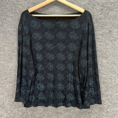 John Roberts Blouse Women 20 Plus Black Geometric Long Sleeve Round Neck Casual