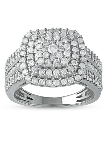 Juego de anillo de boda doble halo de oro blanco de 10 quilates con forma de cojín de diamantes - Imagen 6 de 10