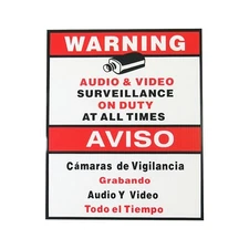 5x CCTV Security Surveillance Warning Sign Audio Video English Spanish 9''x11''