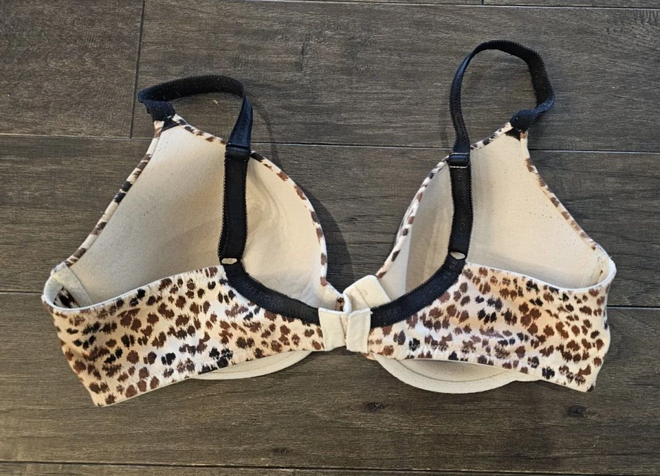 Victoria's Secret Forrada Cobertura Perfecta Algodón Leopardo Correa Negra 38D Foto 3 de 4