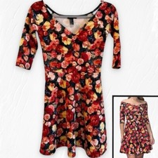 Forever 21 Skater Scuba Dress Off Shoulder Bardot Neckline 3/4 Sleeves Size S