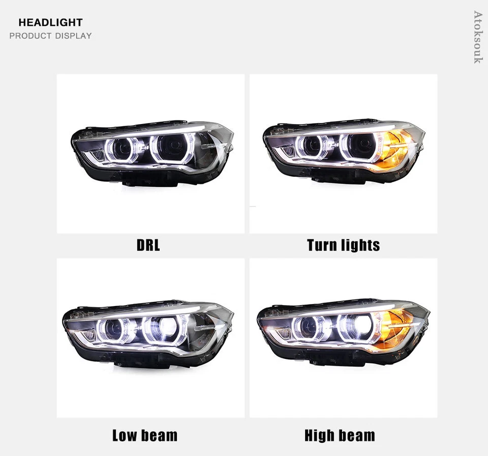2Pcs For BMW X1 Headlights assembly LED Lens Projector LED DRL 2016-2020 - Imagem 3 de 4