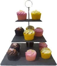 3 SQ Tier Natural Slate Cake & Food Stand Serving Display Party Platter UK
