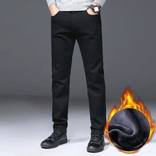 2023 Winter Thick Fleece Men Jeans Elasticity Black Jeans Fashion Pants Trousers