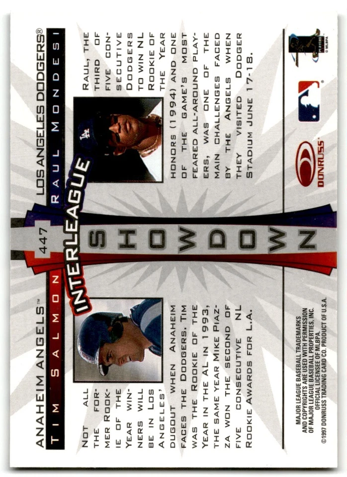 1997 Donruss Interleague Showdown Raul Mondesi/Tim Salmon Los Angeles - Image 2 of 2