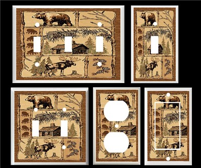 RUSTIC BEAR MOOSE CABIN PAW PRINTS PINE CONE HOME DECOR LIGHT SWITCH COVER PLATE