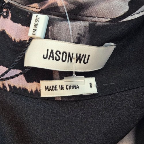 Vestido Jason Wu 100% Seda Manga Gorra Midi Calce y Acampanado Cuello Corbata Negro 8 Nuevo con Etiquetas - Imagen 13 de 17