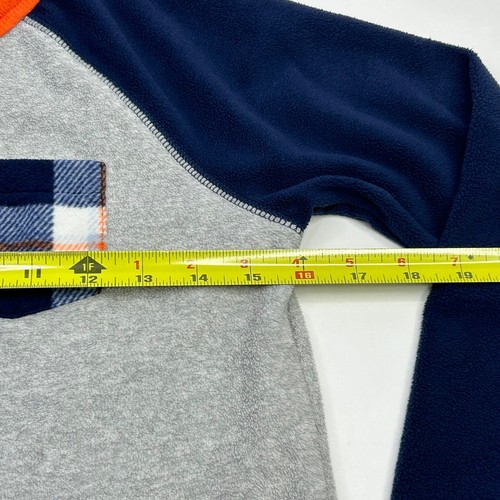 Lands’ End Long Sleeve Fleece Pajama Shirt Boys 12 Gray Blue Orange - Picture 4 of 8