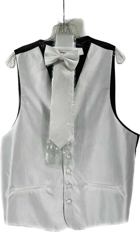 Bruno Piattelli Roma Men's White Vest Set 4 Piece Tie Bow Tie Hanky Size Large - Image 4 of 4