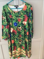 Dress Works Poly Blend  3/4 Sleeve  Holiday Swing Dress Size XL Tree Green
