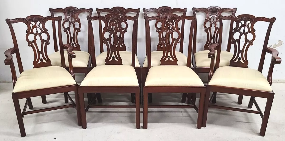 Set of 8 Mahogany Chippendale Dining Chairs by MAITLAND SMITH