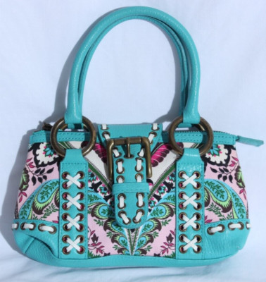 ISABELLA FIORE Flora Stitched Teal LEATHER  BAG/HANDBAG